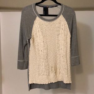 Heather gray and cream cable knit 3/4 sweater